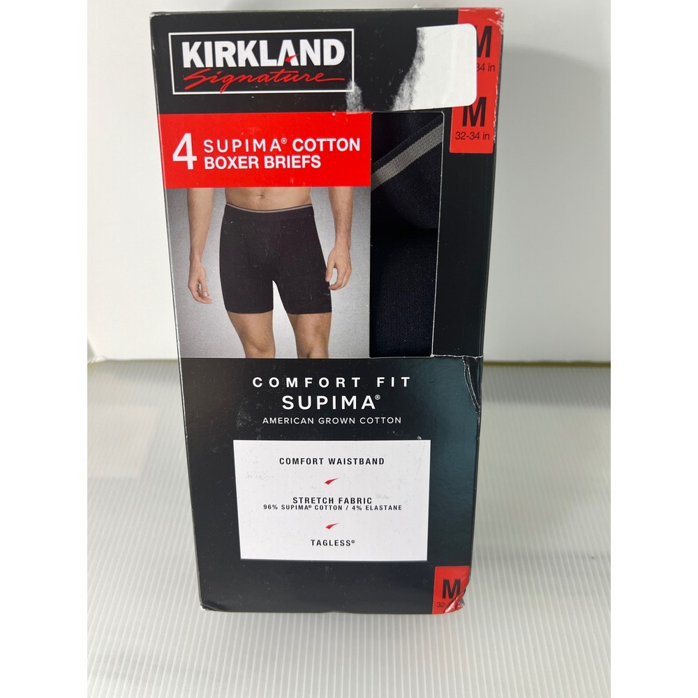 Kirkland Signature Mens 4-Pack Supima Cotton Boxer Briefs Black Medium 32-34
